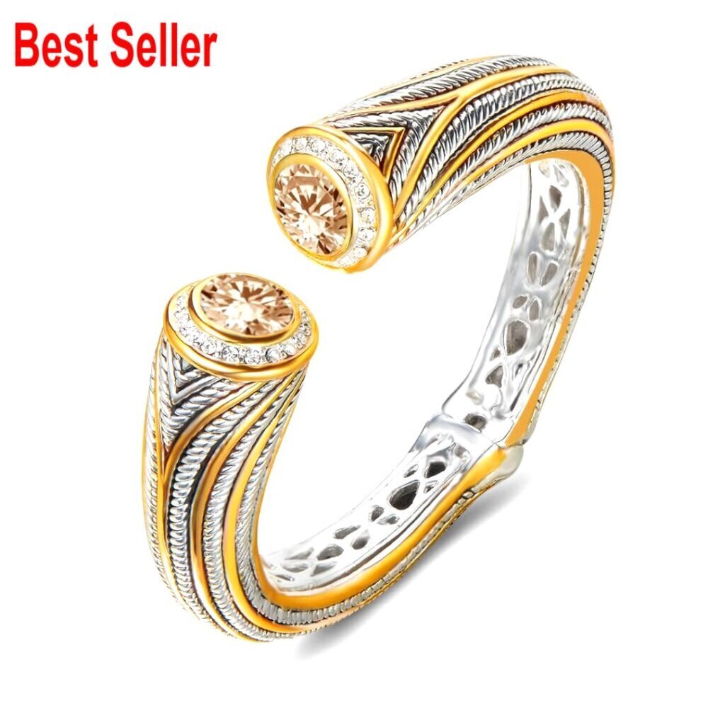 Multi Strand Twisted Wire Cable CZ Cuff Bangle, Spring Open Design